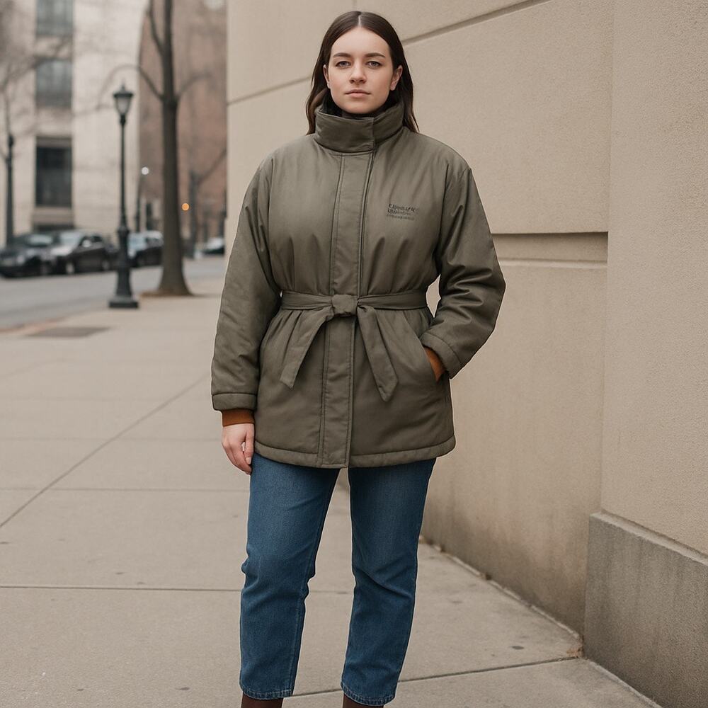 Members Only Vintage 80s Belted Parka Puffer Coat Women 9/10 Olive Green